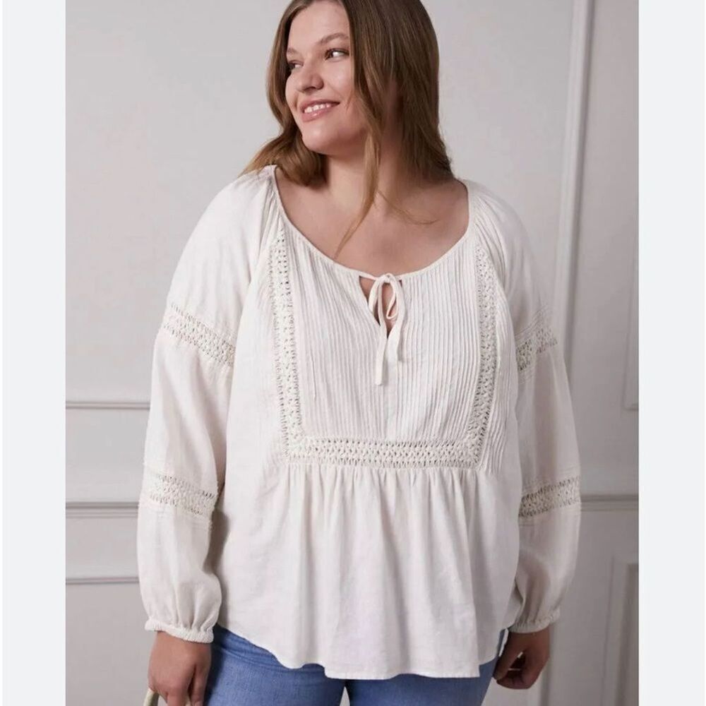 NWT Madewell Peasant Top size 2X Ivory Linen-Blend Boho Cottagecore Coastal Boho